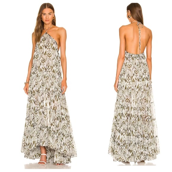 Misa Los Angeles Dresses & Skirts - Misa Andromeda green ikat halter maxi dress small